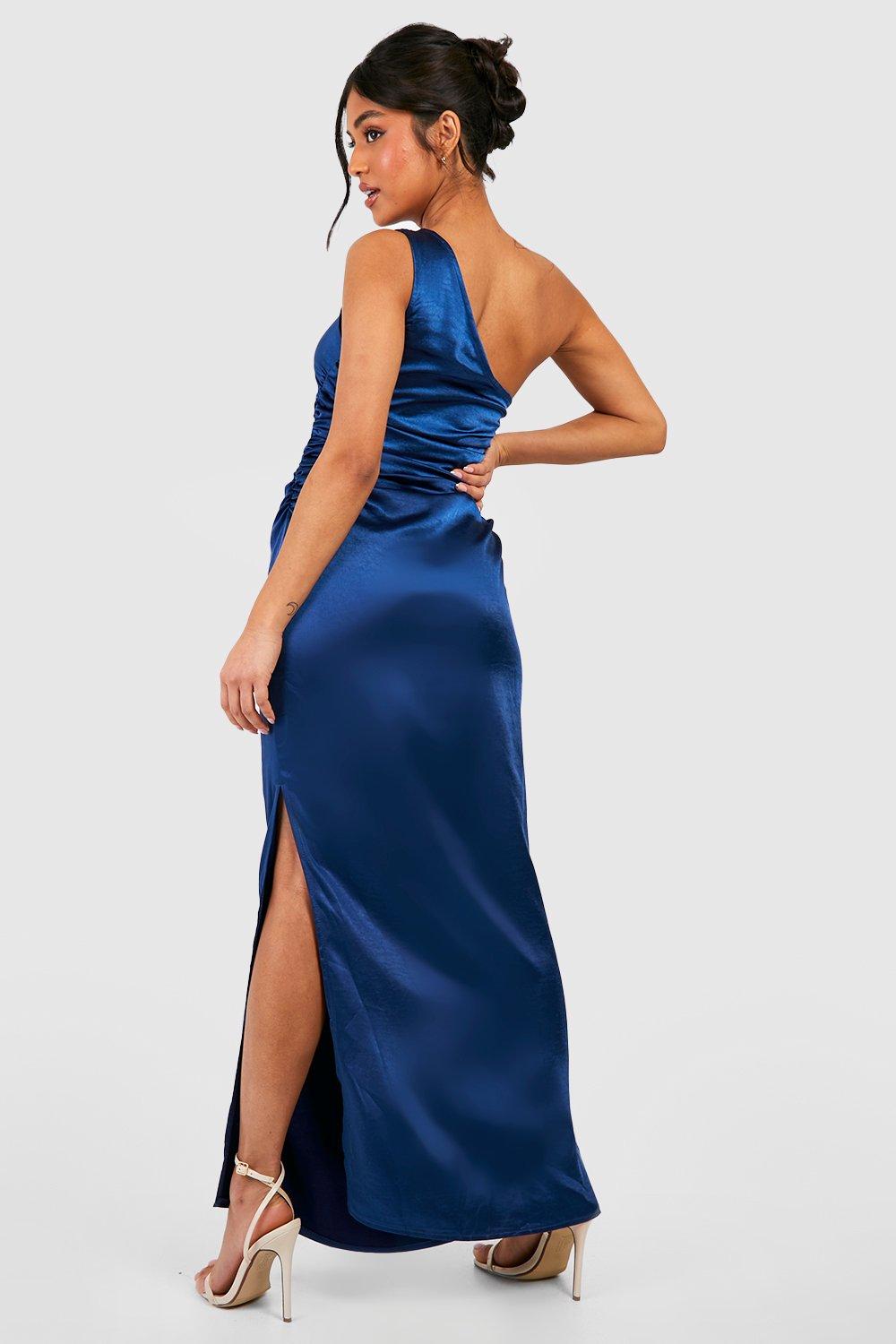 Women s Petite Bridesmaid Satin One Shoulder Ruched Maxi Dress