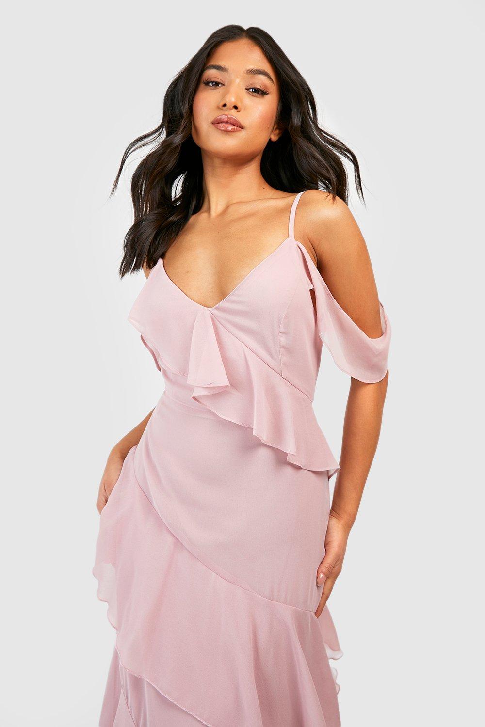 Bcx Off-the-shoulder Ruffled Asymmetrical-hem Tie-waist Jacquard Dress in  Pink