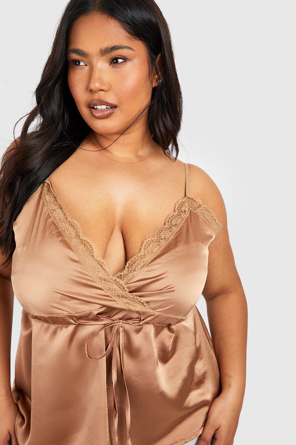 Plus Lace Trim Drawstring Satin Cami Top boohoo