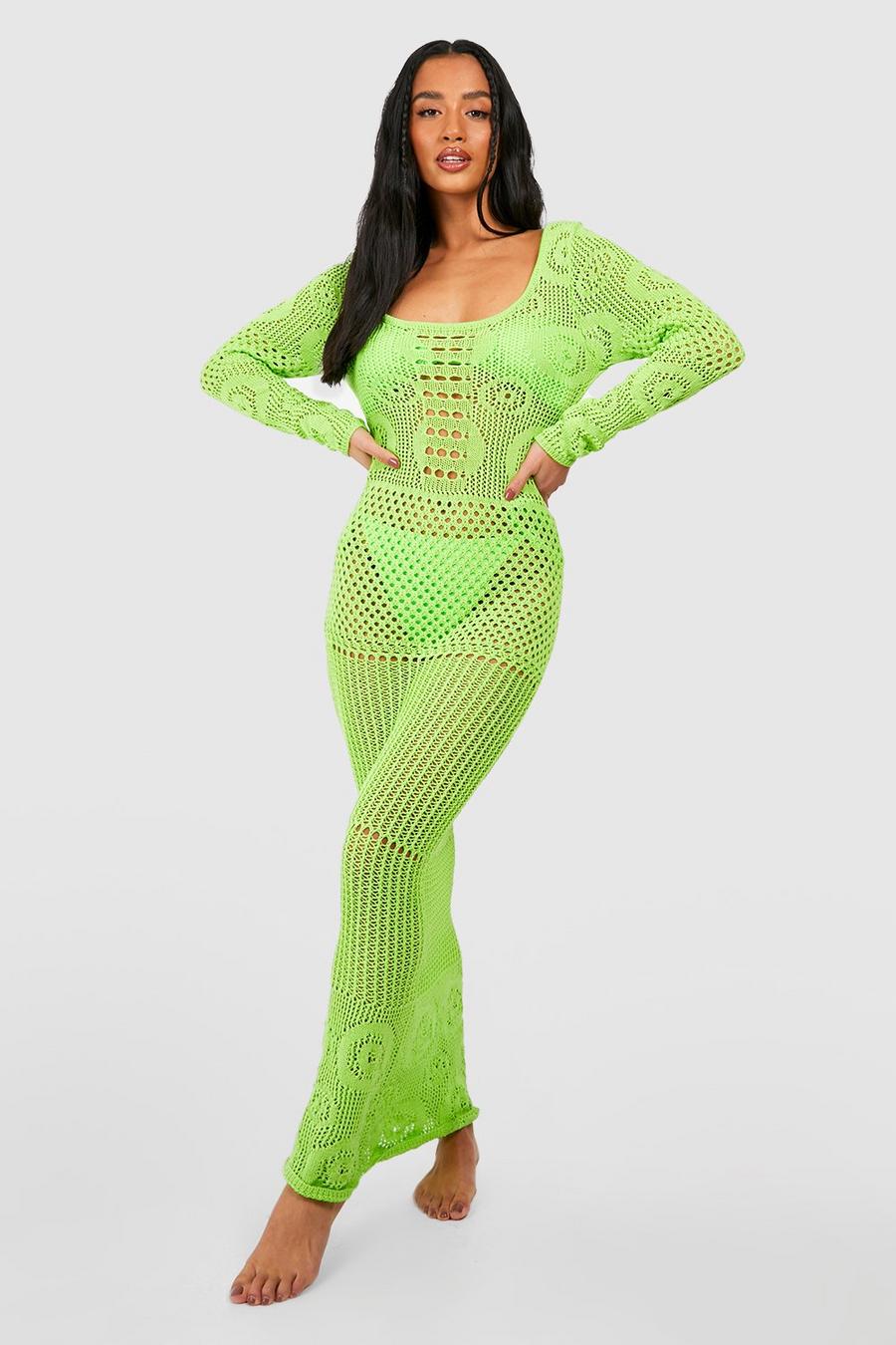 Neon-lime Petite Neon Crochet Maxi Dress image number 1