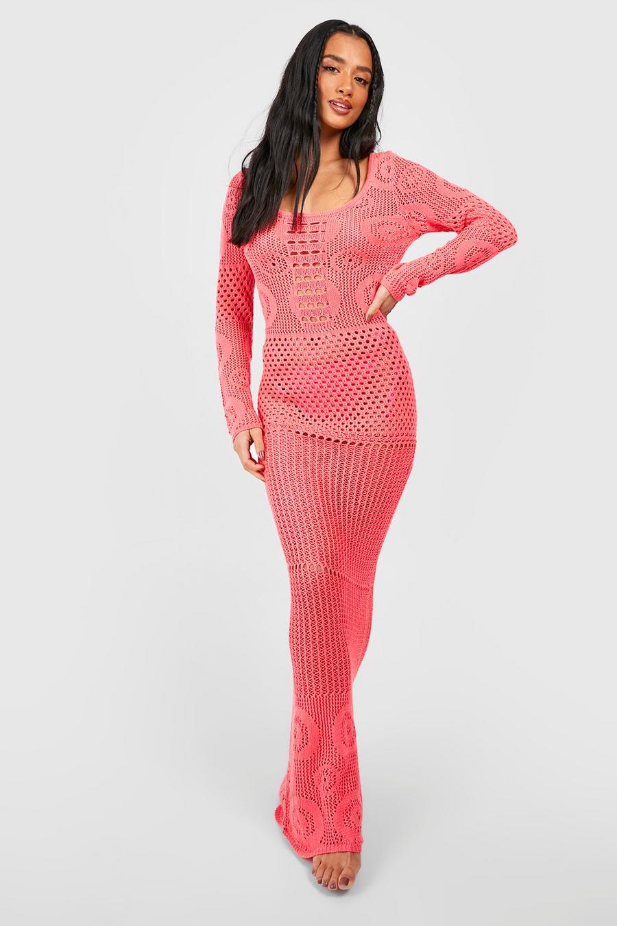 Neon-pink Petite Neon Recycled Crochet Maxi Dress image number 1