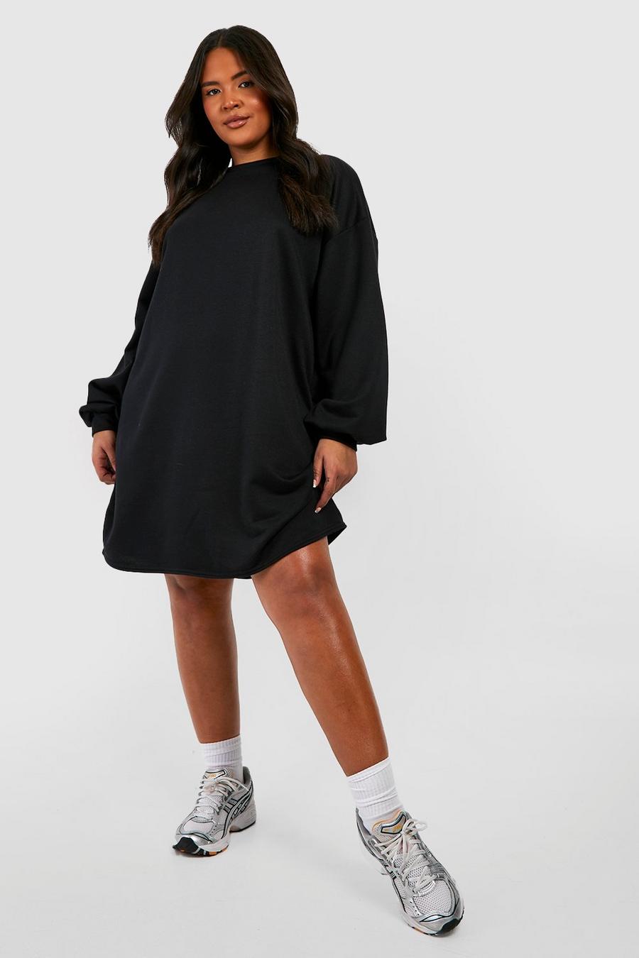 Black Plus Basic Blouson Sleeve Sweat Dress  image number 1