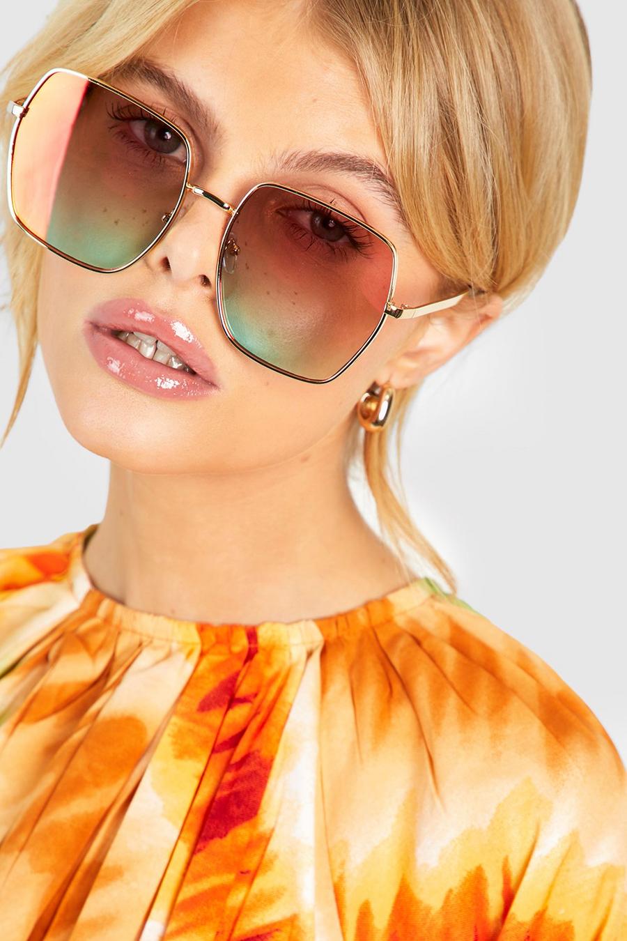 Pink Peach Ombre Square Sunglasses  image number 1