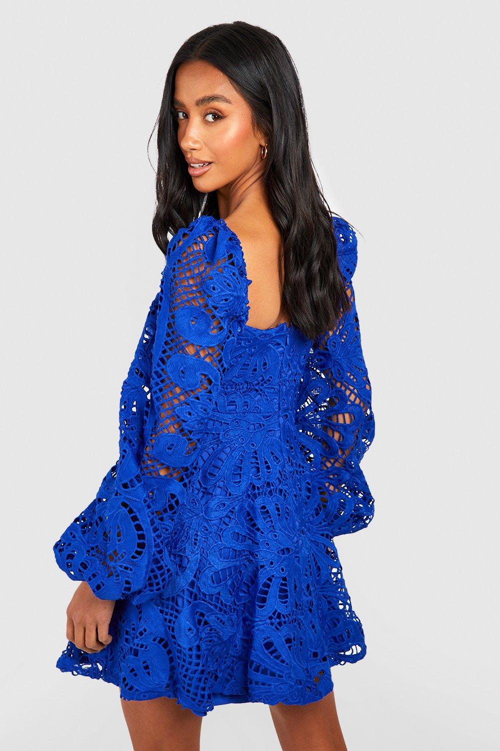 Cobalt blue lace dress best sale with sleeves