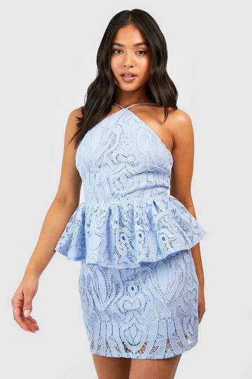 Petite Premium Lace High Peplum Mini Dress cornflower blue