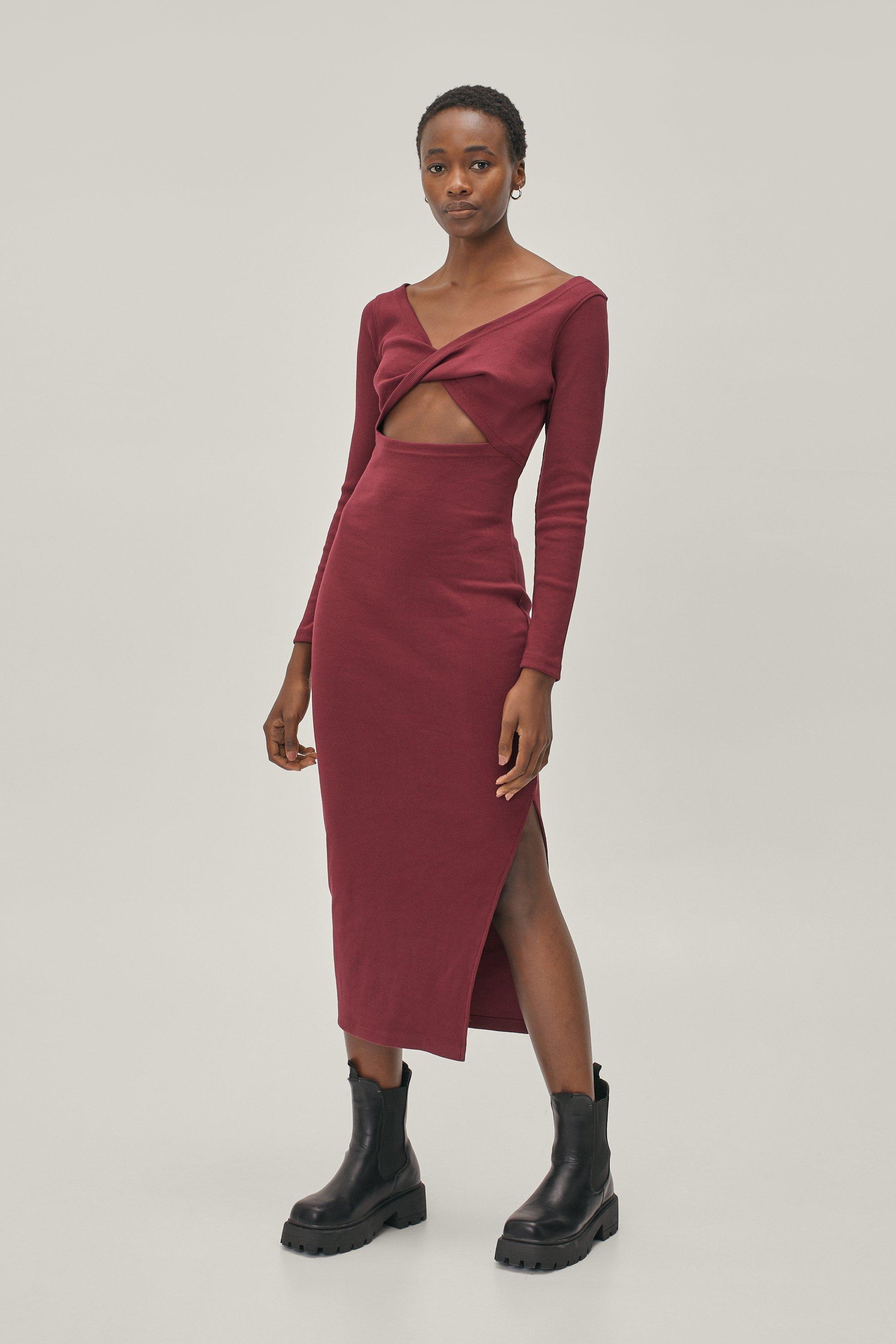 Burgundy hot sale ribbed dress