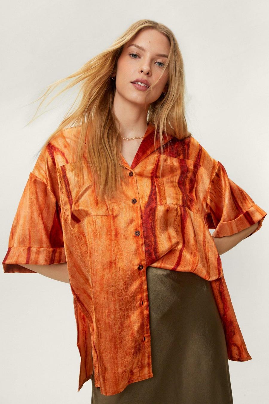 Orange arancio Crinkle Satin Tie Dye Printed Shirt