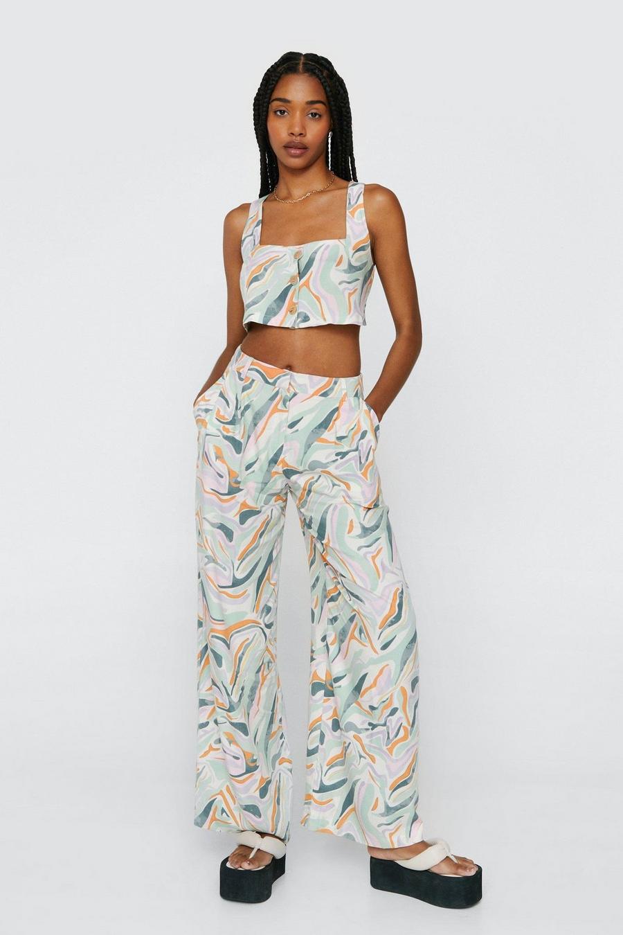 Multi Marble Printed Wide Leg Trousers image number 1