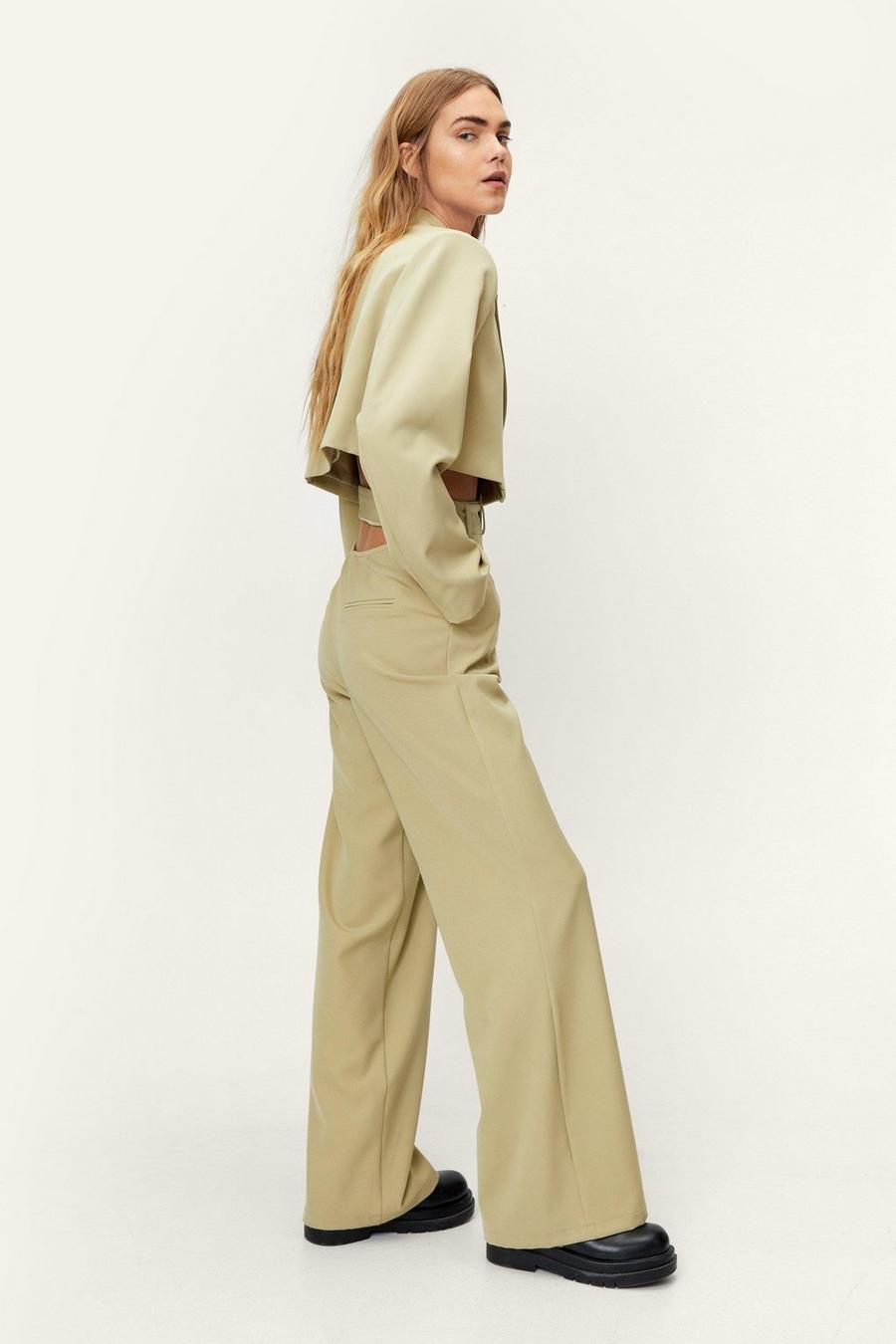 Sage Belted Cut Out Pleated Wide Leg Suit Pants image number 1