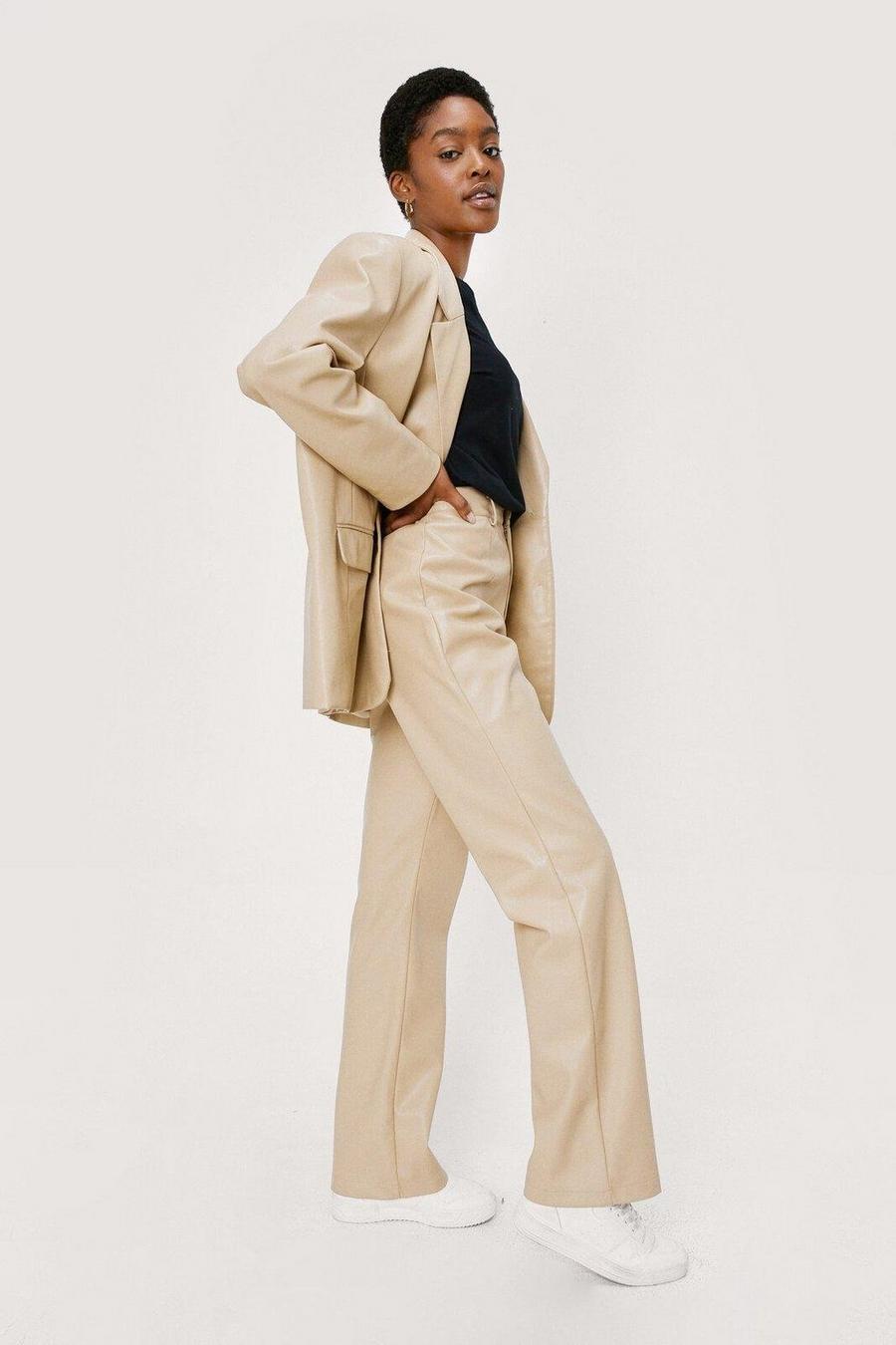Butter yellow Faux Leather Tailored Straight Leg Pants