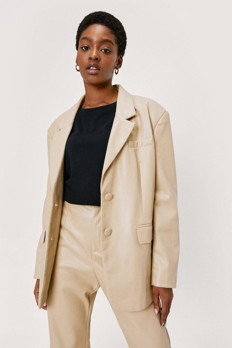 Butter yellow Faux Leather Oversized Suit Blazer
