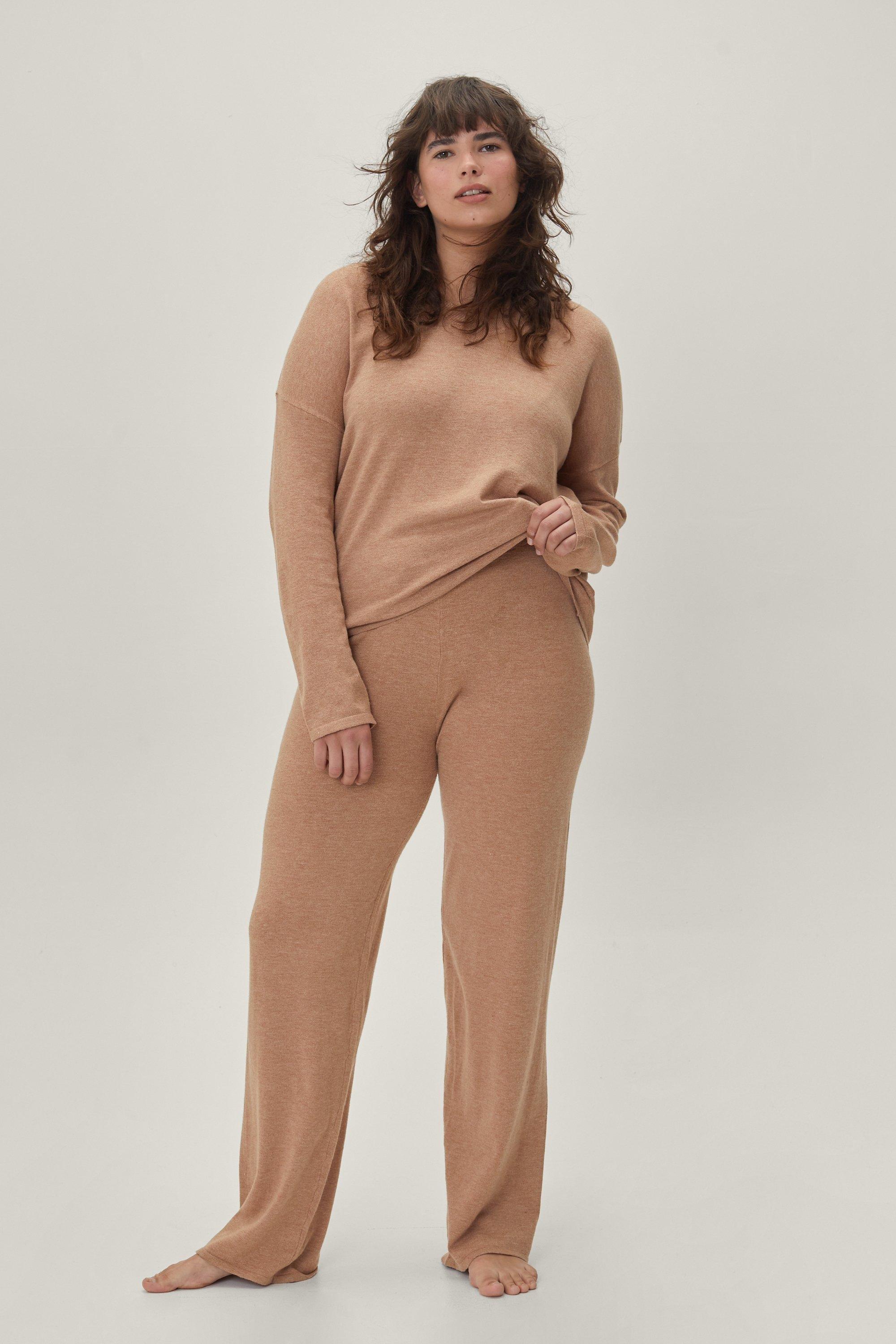 Plus Size V Neck Sweater And Pants Lounge Set boohoo UK