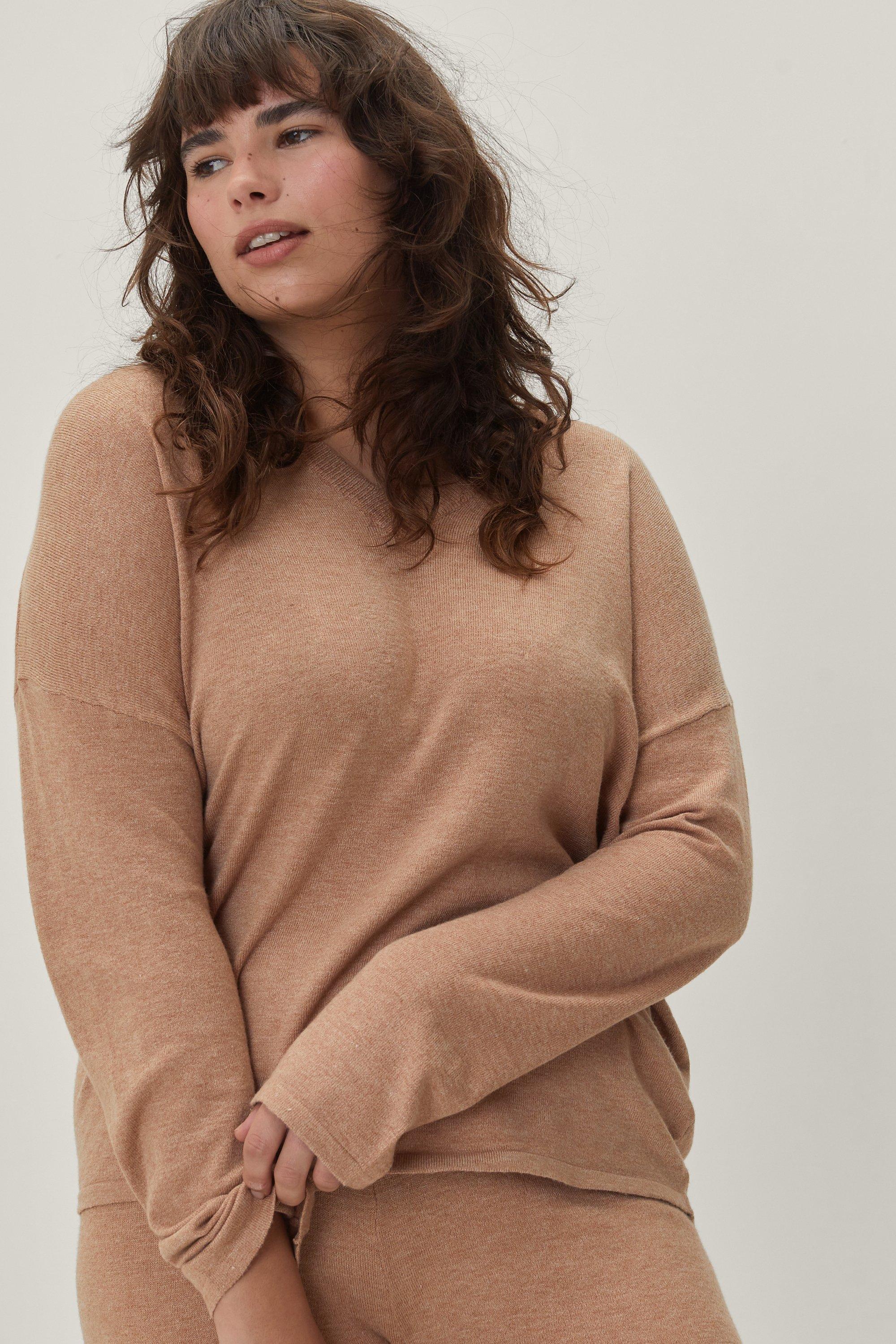 Plus Size V Neck Sweater And Pants Lounge Set boohoo