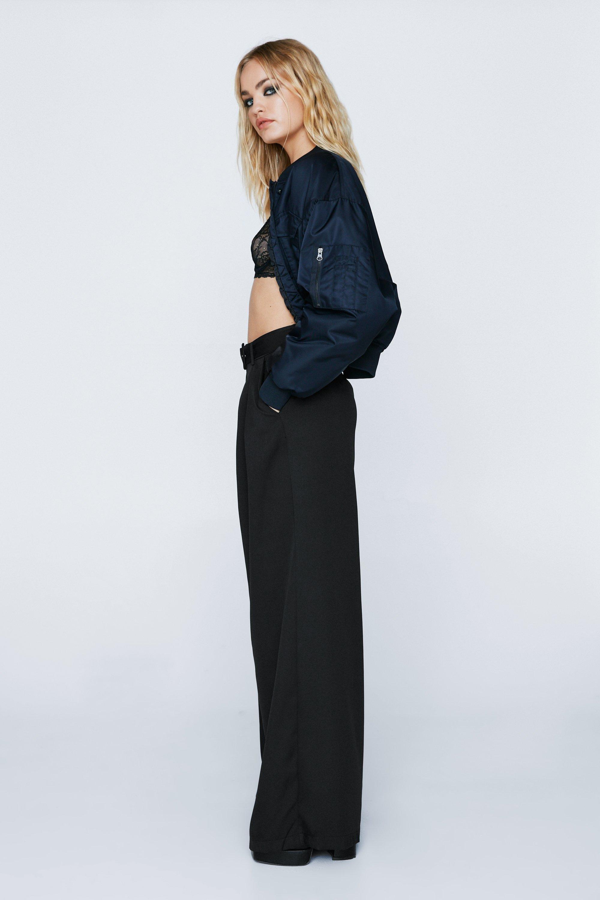 Bershka pleat top slouchy pants in black