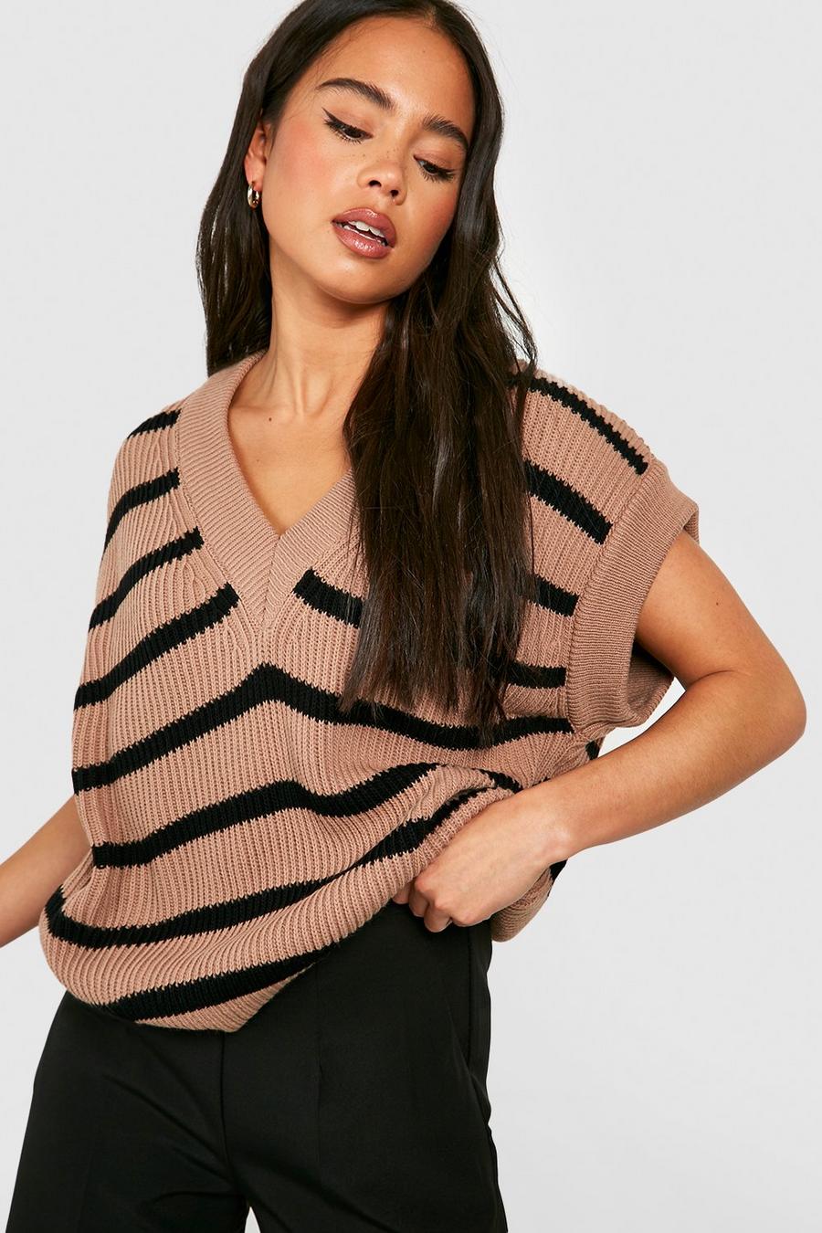 Camel Petite Knit Striped Tank Top image number 1