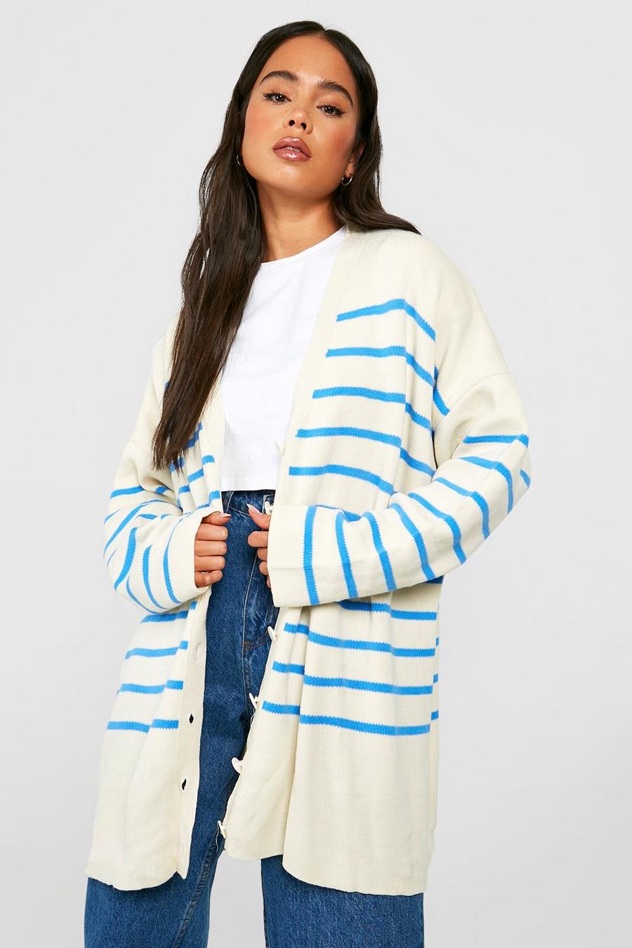 Blue Petite Striped Oversized Cardigan image number 1