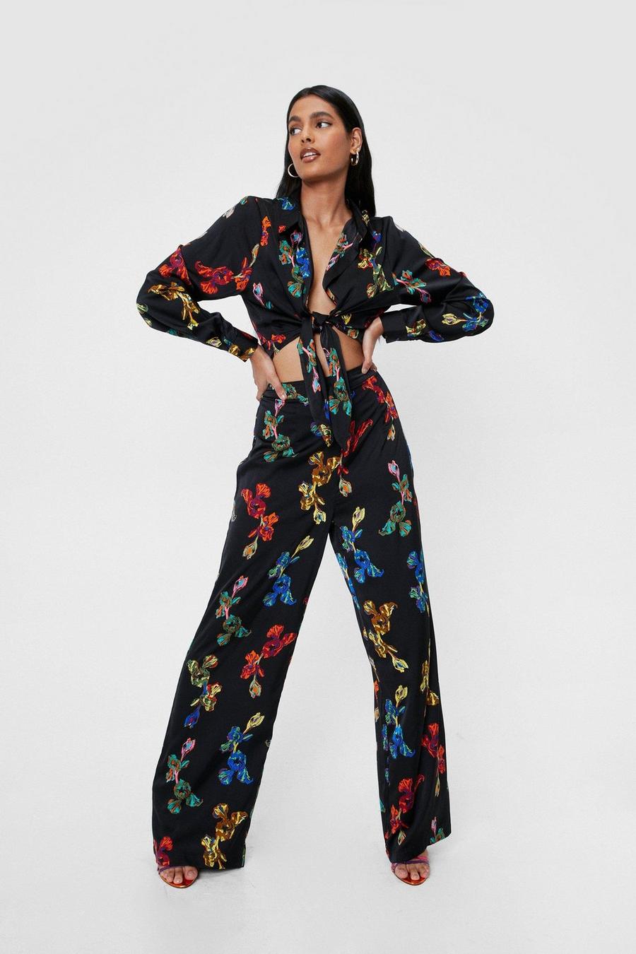 High Waisted Floral Print Wide Leg Pants image number 1