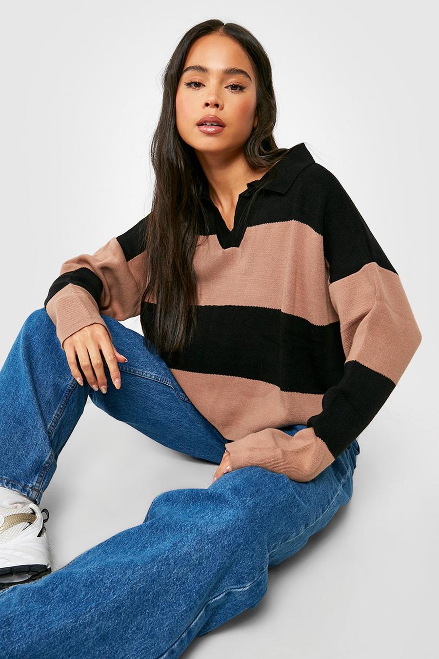 Black Petite Striped Collar Sweater image number 1