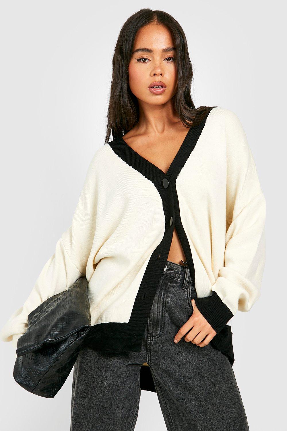 Petite Contrast Longline Cardigan boohoo NZ