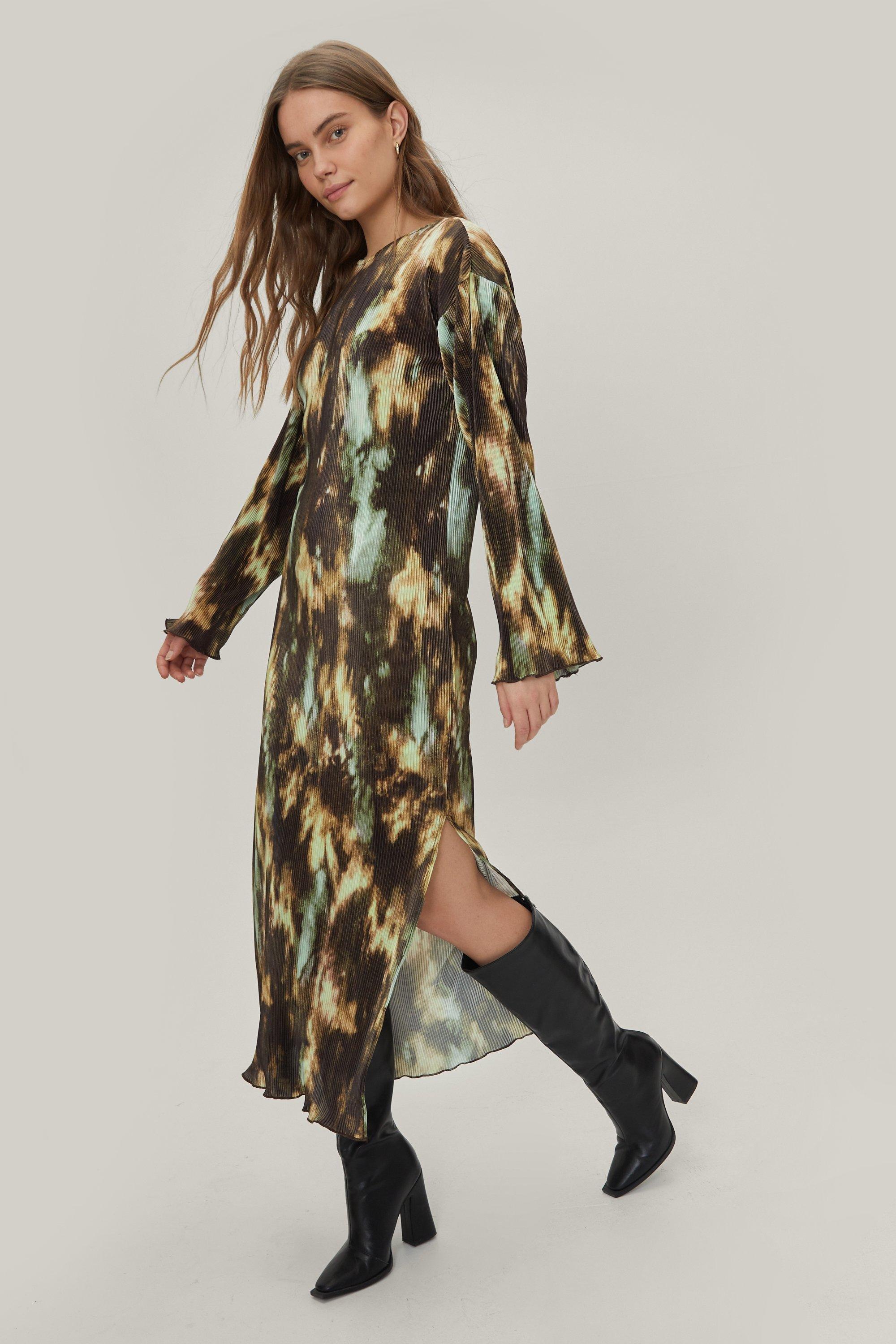 Long sleeve tie outlet dye maxi dress