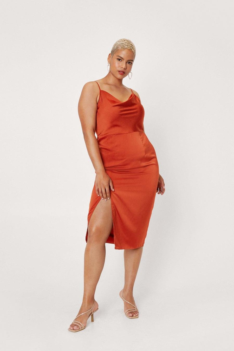 Plus Size Fringe Trim Satin Wrap Midi Dress image number 1
