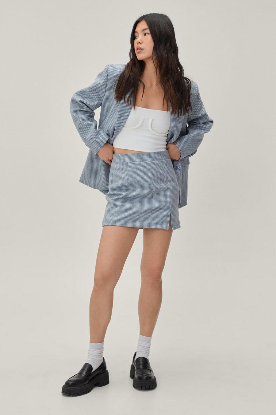 Blue blå Wool Blend Check Tailored Mini Skirt