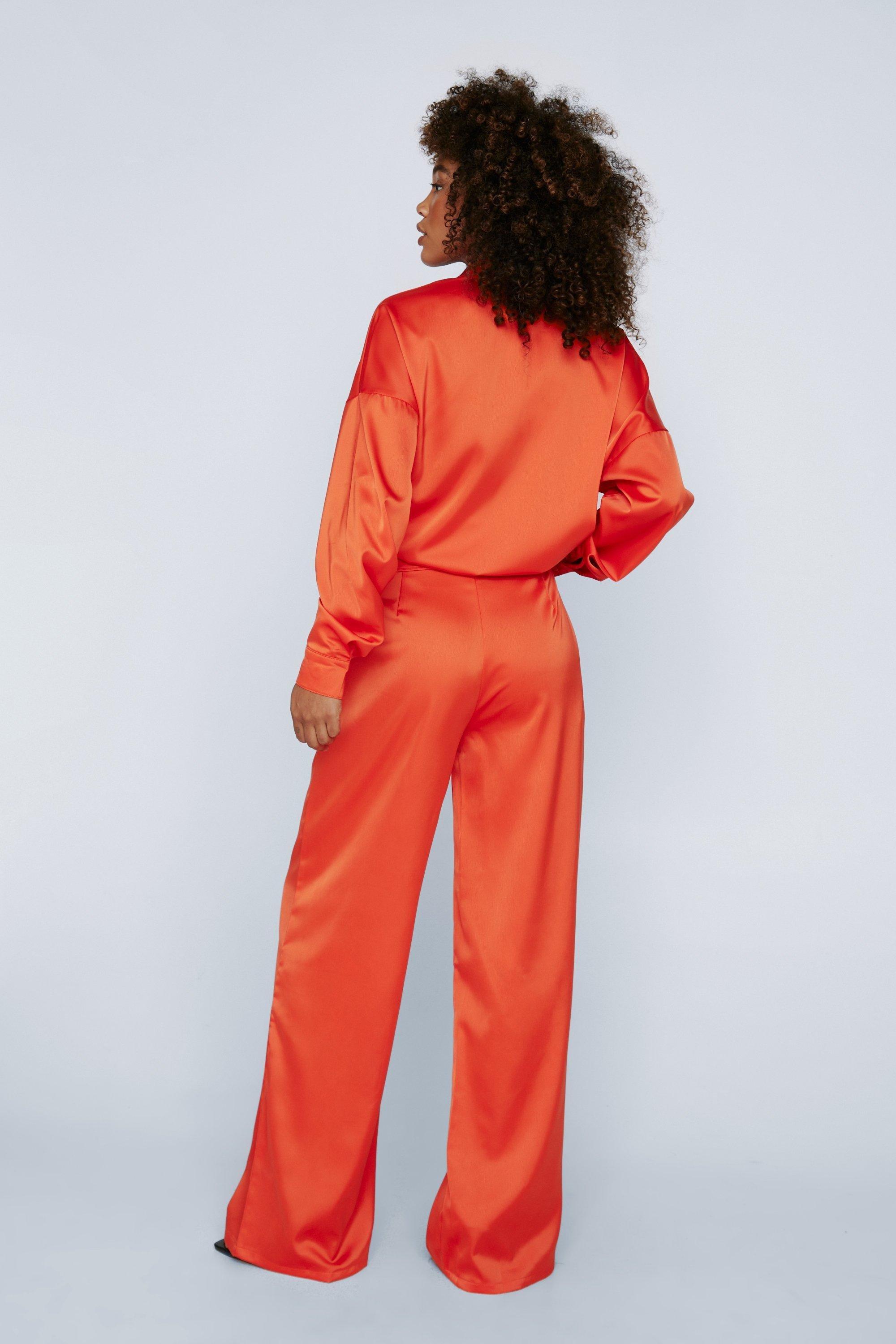 Orange best sale satin trousers