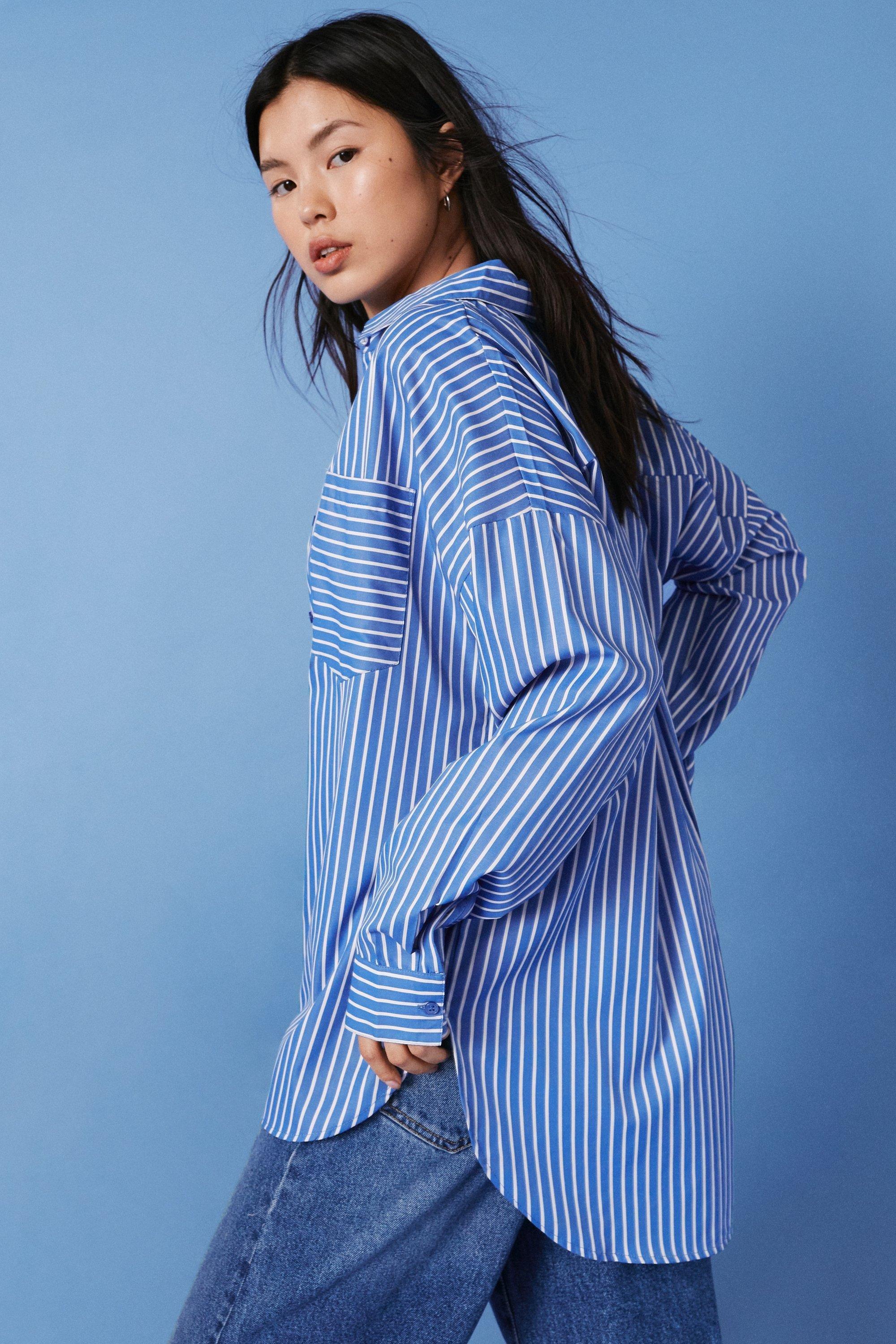 Chemise oversize rayee a manches longues