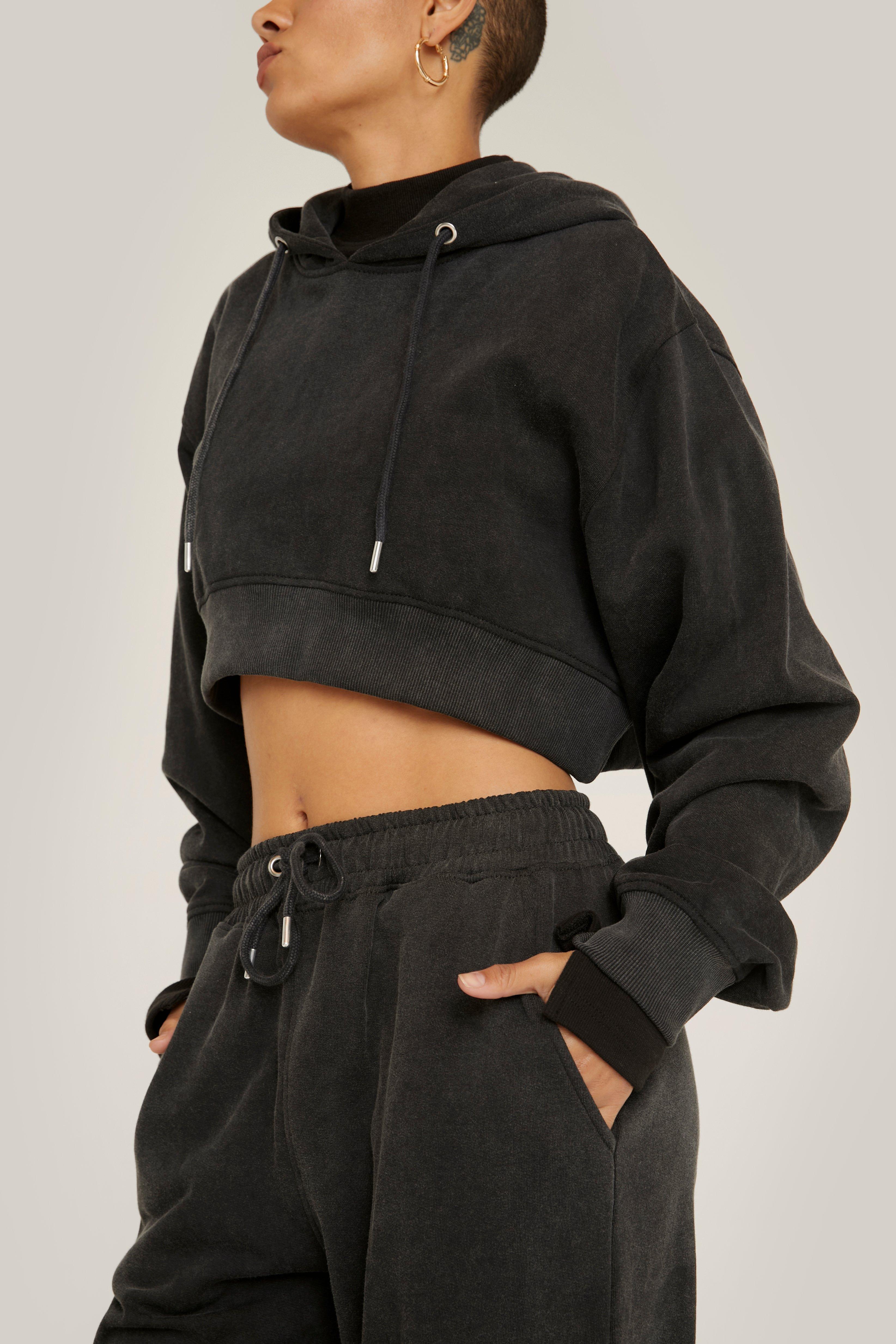 Grey Drop Shoulder Oversized Crop Hoodie