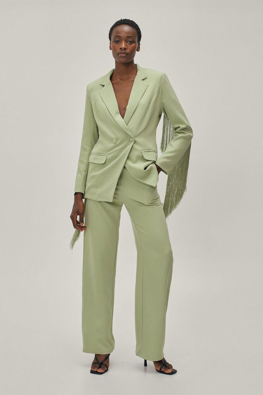 Olive green Tailored High Waisted Wide Leg Pants image number 1