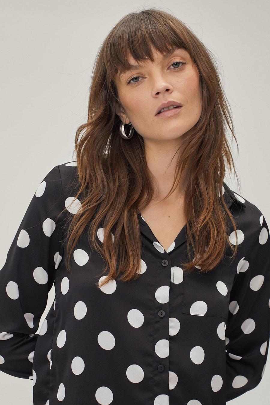 Black svart Polka Dot Spot Print Oversized Shirt