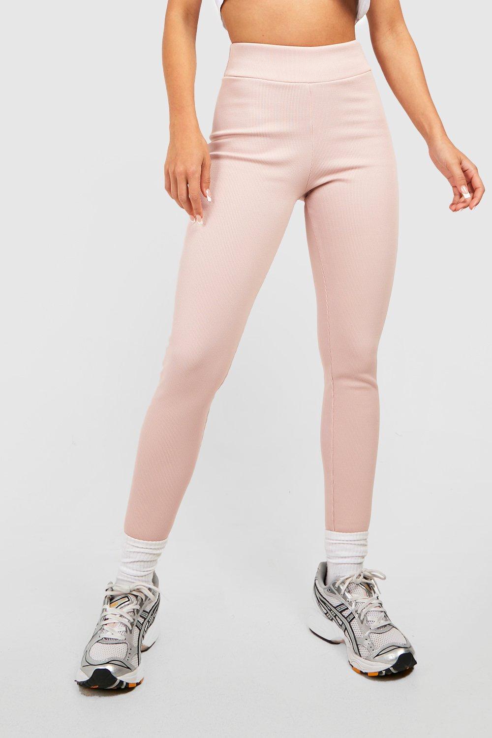 Buy Boohoo Ribbed High Waist Leggings In Taupe