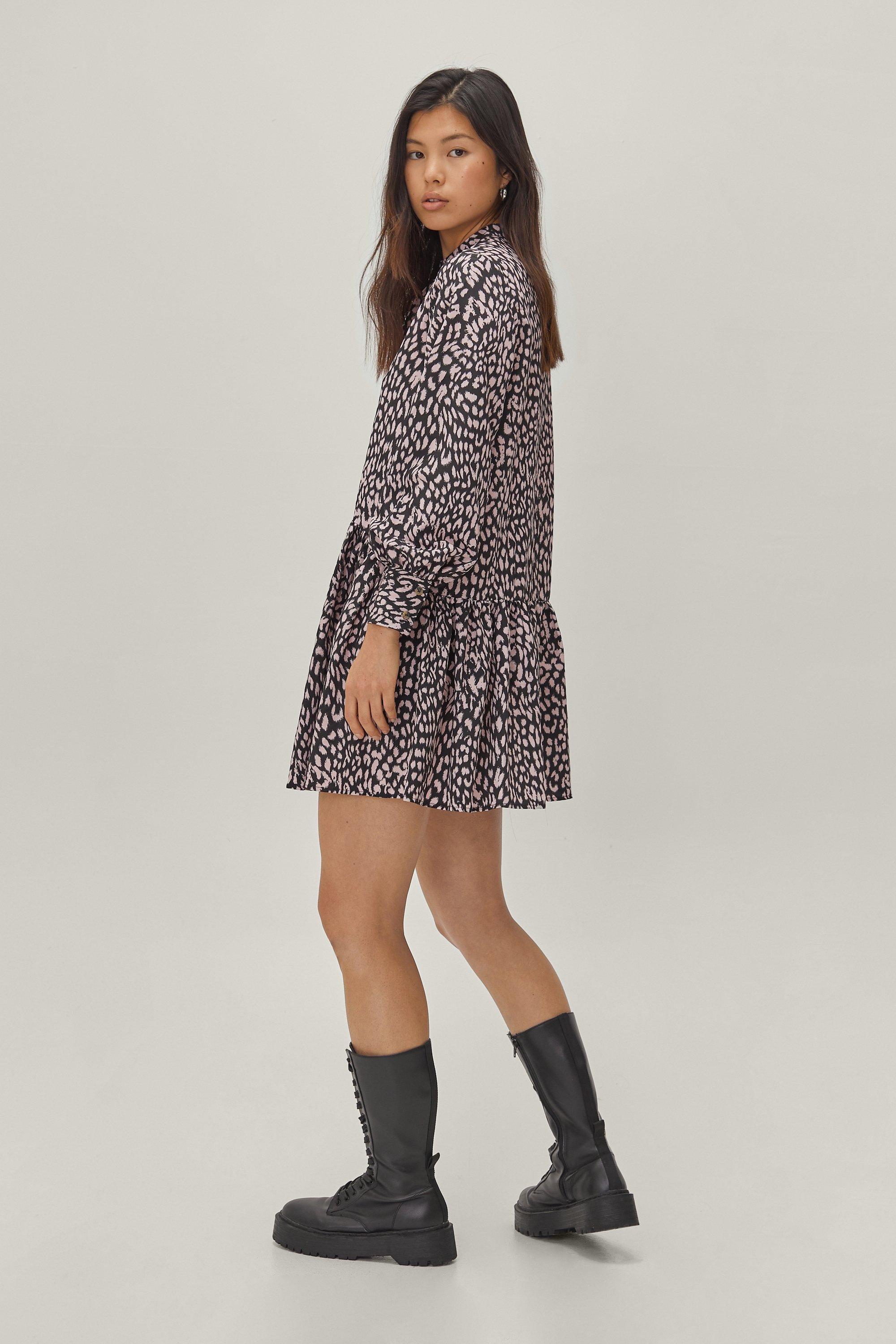 Leopard Print Mini Smock Shirt Dress boohoo DK