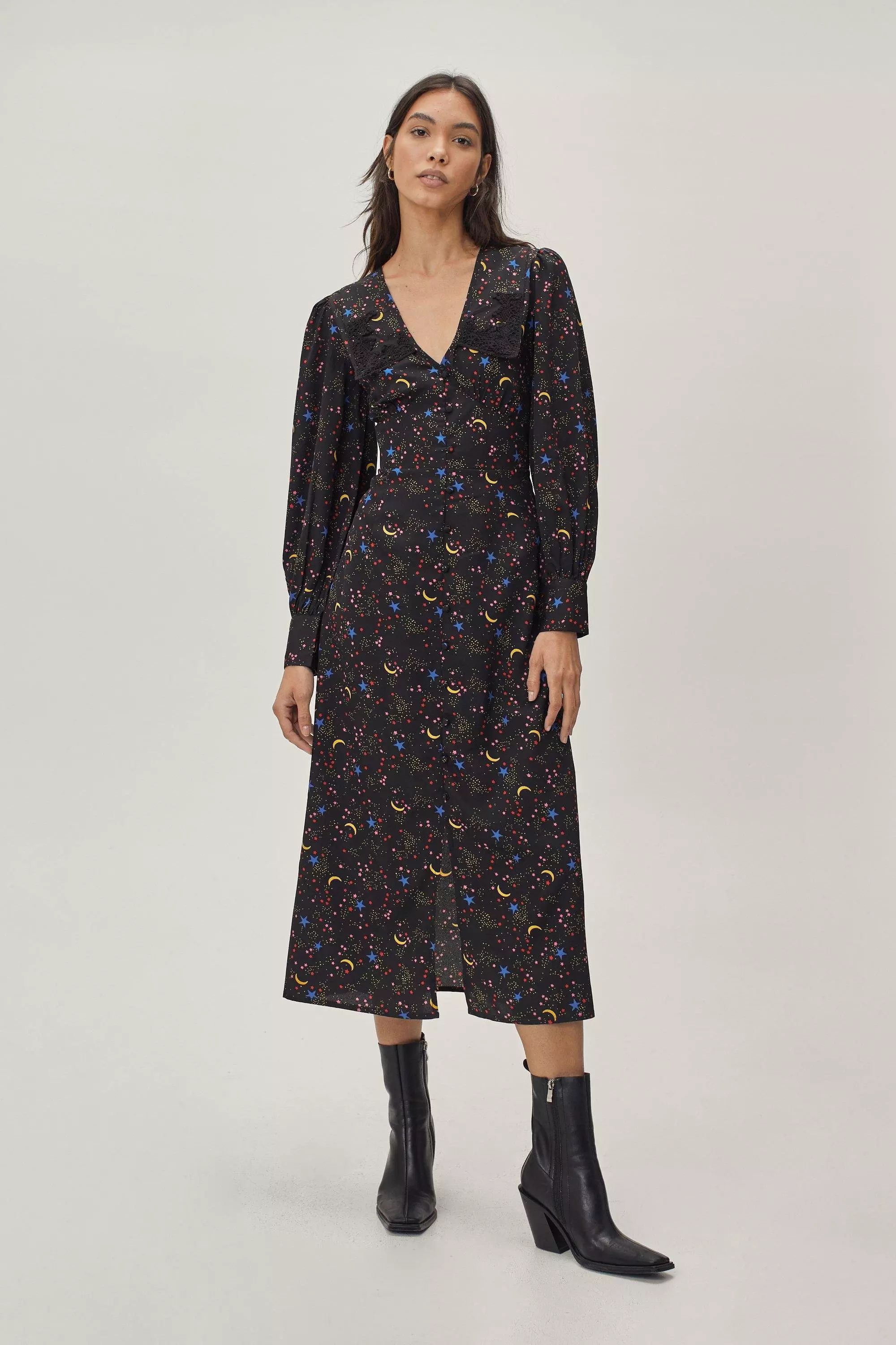 Zara moon hot sale print dress