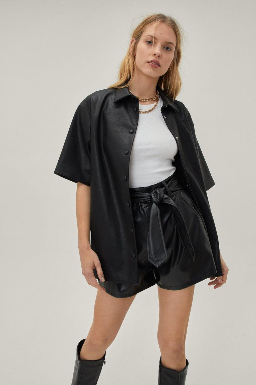 Women's Faux Leather Boxy Short Sleeve Shirt | Boohoo UK