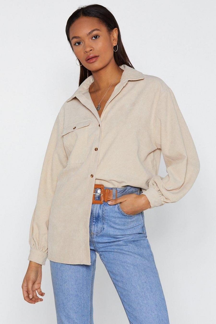 Ecru white Easy There Oversized Corduroy Shirt image number 1