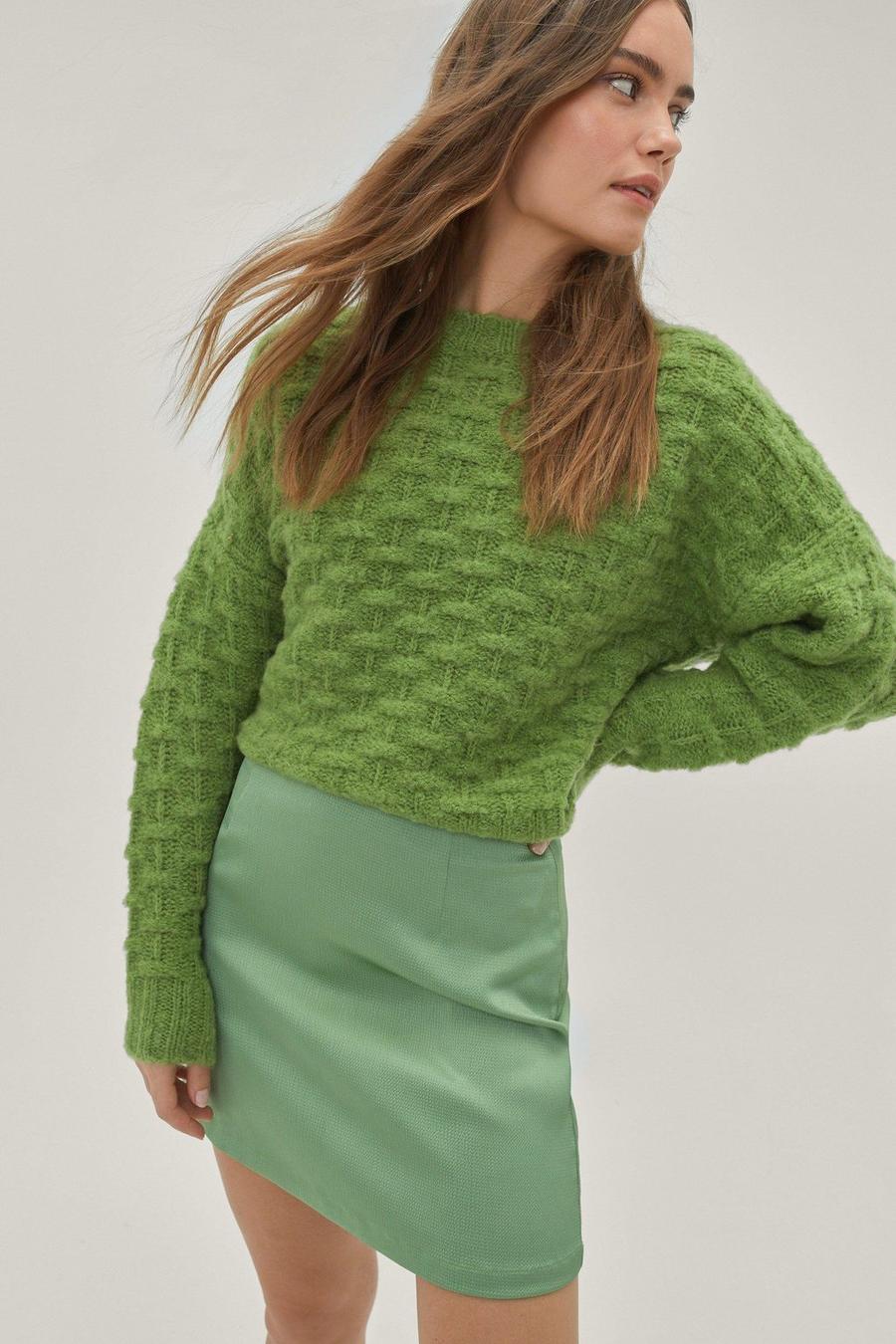 Green verde Textured Satin Mini Skirt