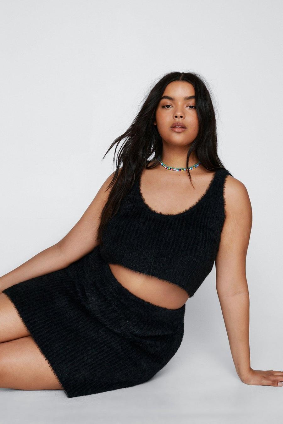 Black Plus Cosy Knitted Mini Skirt Co-ord image number 1