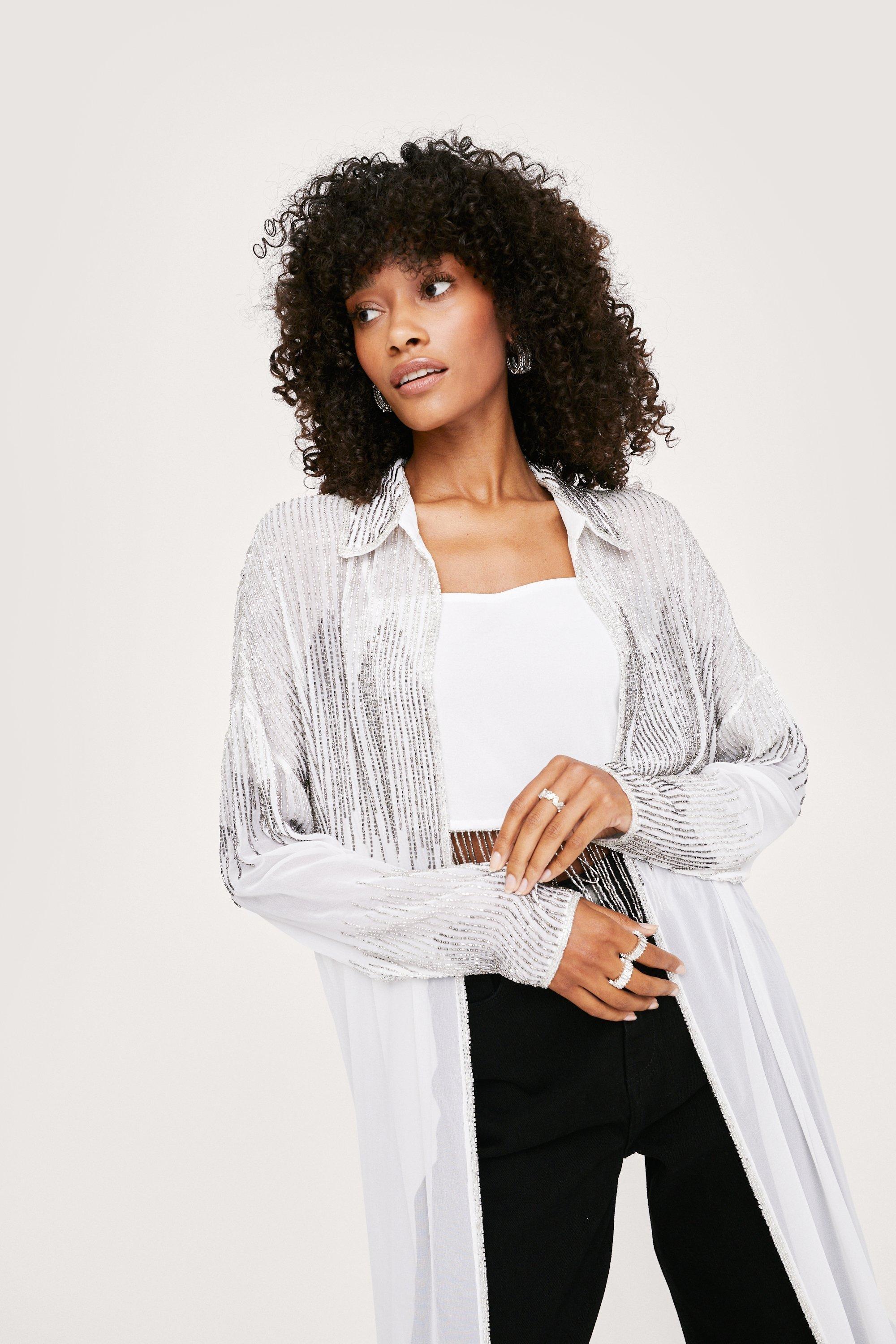 Beaded Sheer Maxi Shirt boohoo