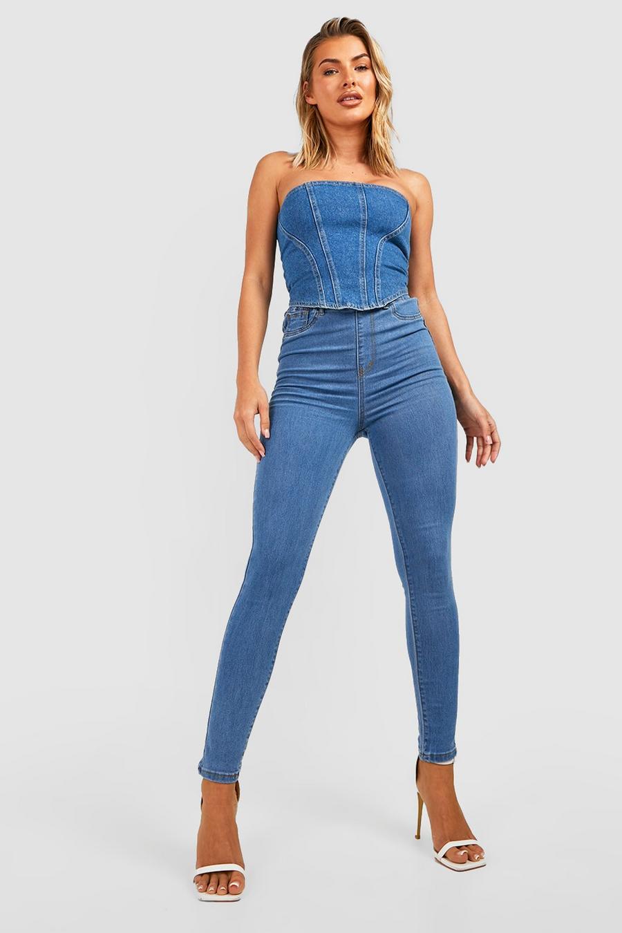 Mid wash blue High Waisted Skinny Jeggings