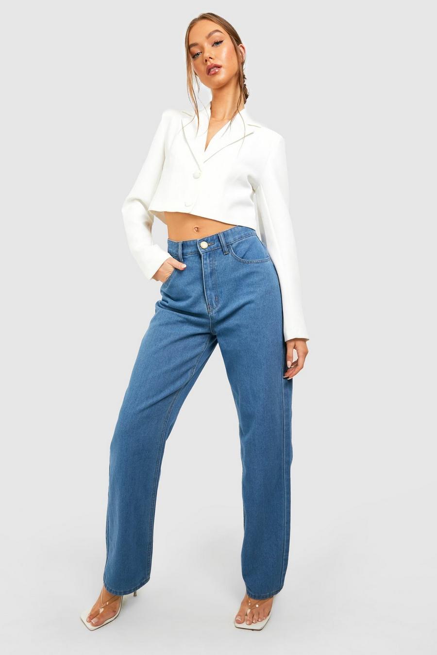 Mid wash bleu High Rise Straight Fit Jeans image number 1