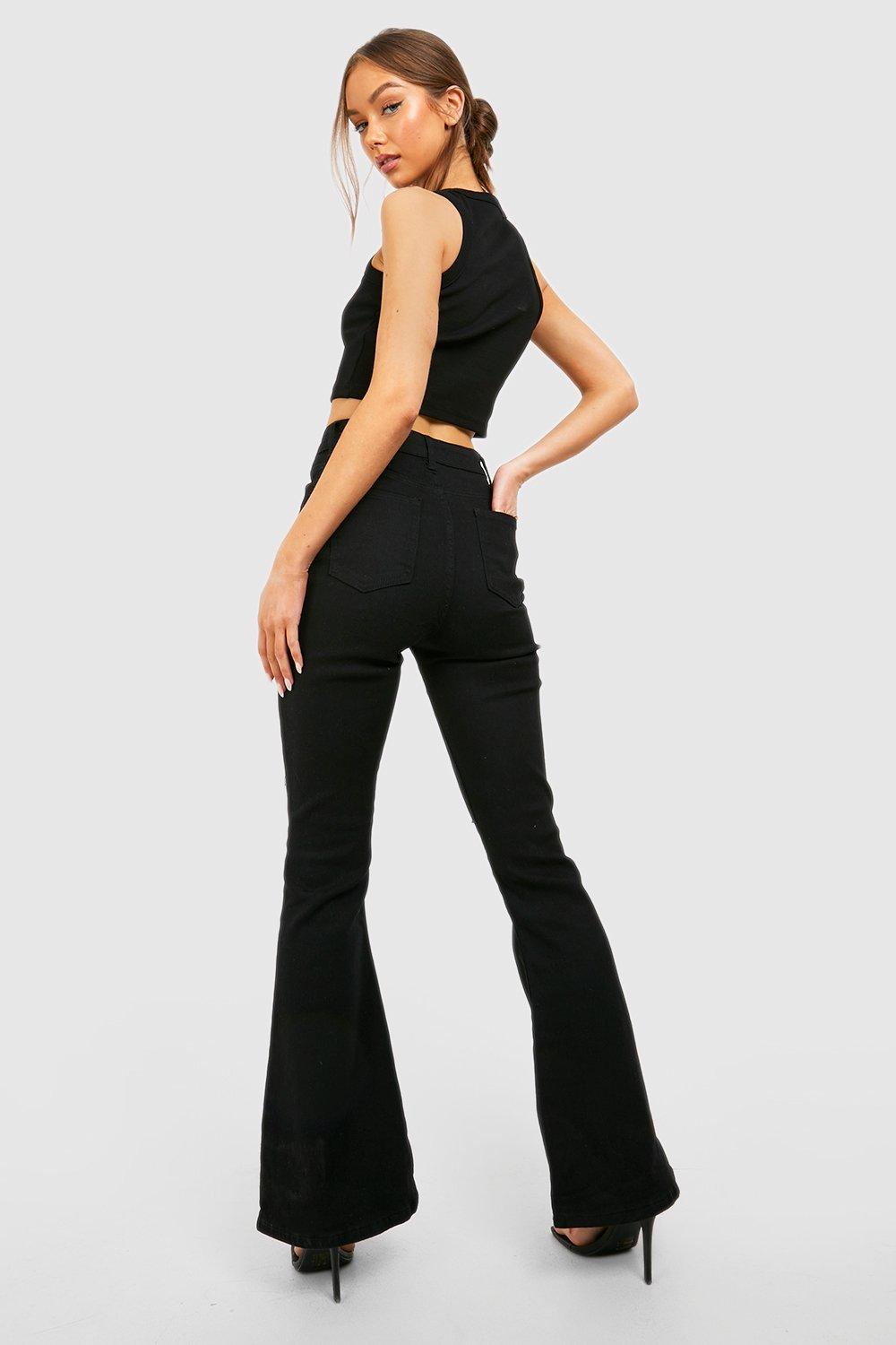 Tall Black High Waist Raw Hem Flared Jeans