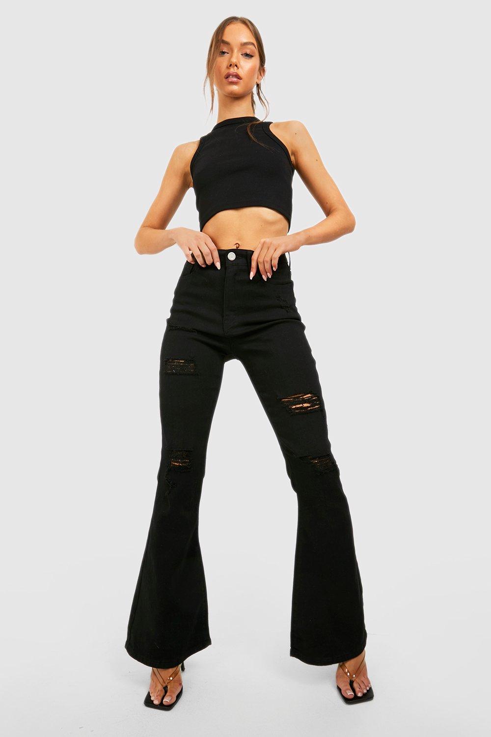 Women's High Waisted Distressed Flared Jeans