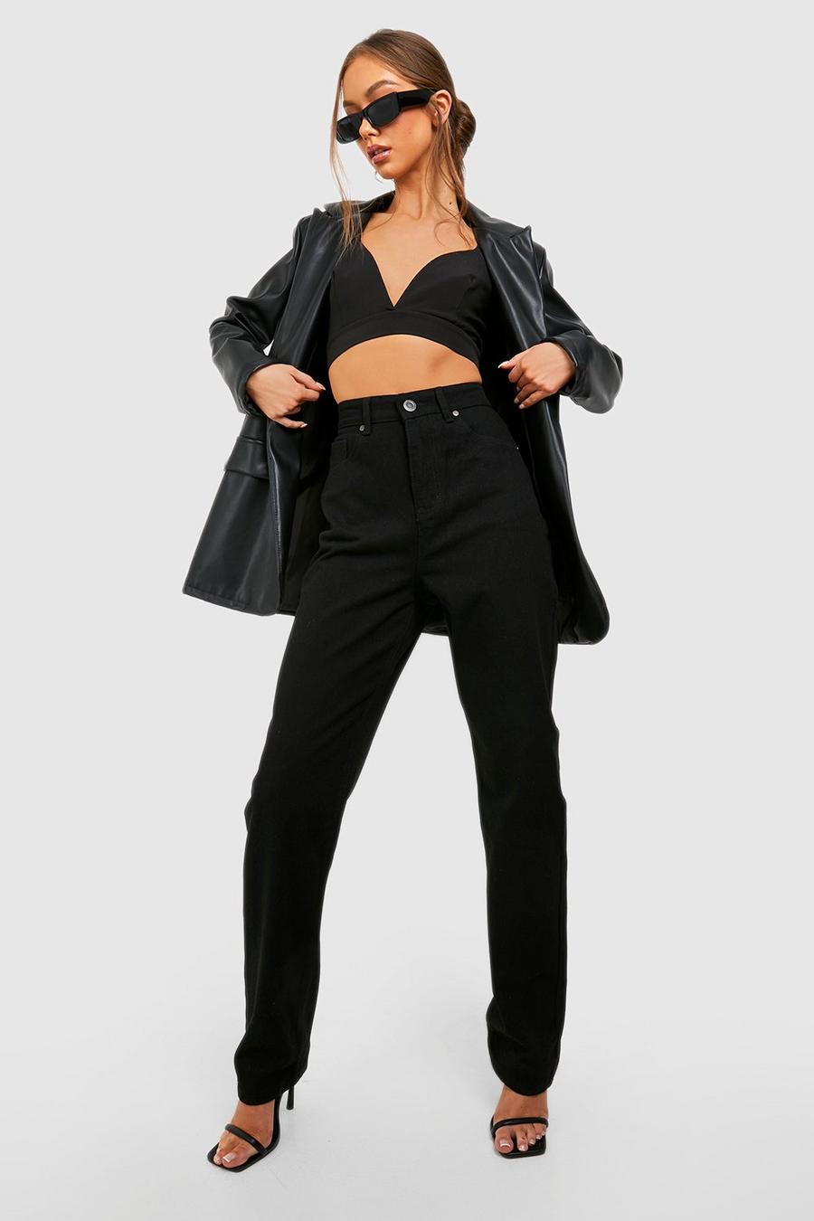 Black noir High Waisted Straight Fit Jeans