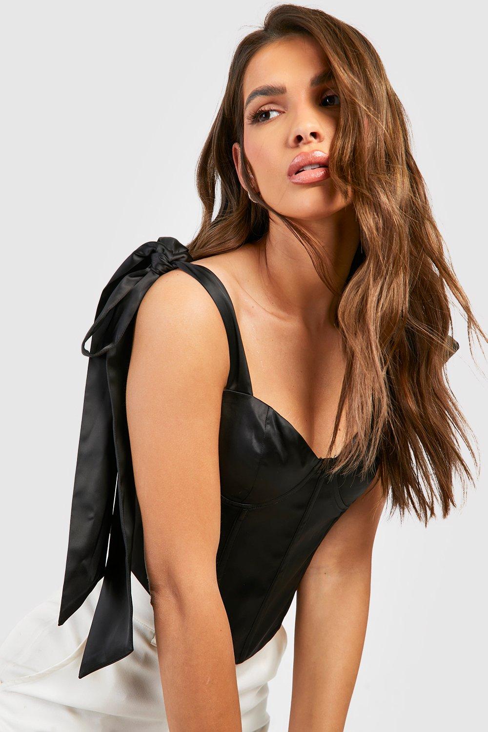Bow Detail Satin Structured Corset Top