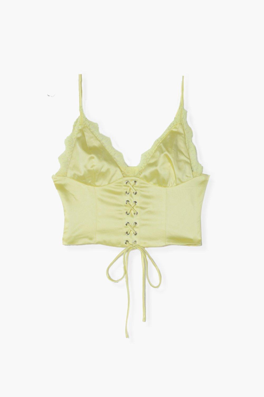 Women's Yellow Satin Strappy Lace Up Corset Top