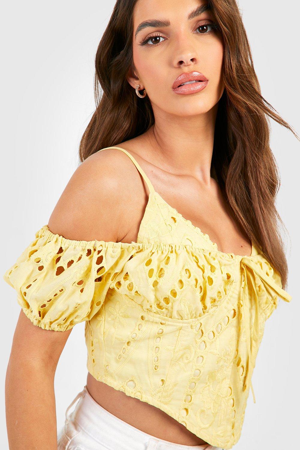 LEMON FLORAL CORSETED CROPPED TOP