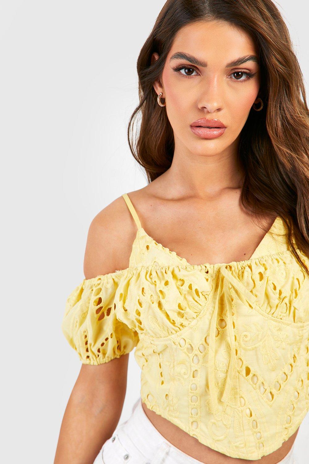 Yellow best sale broderie top