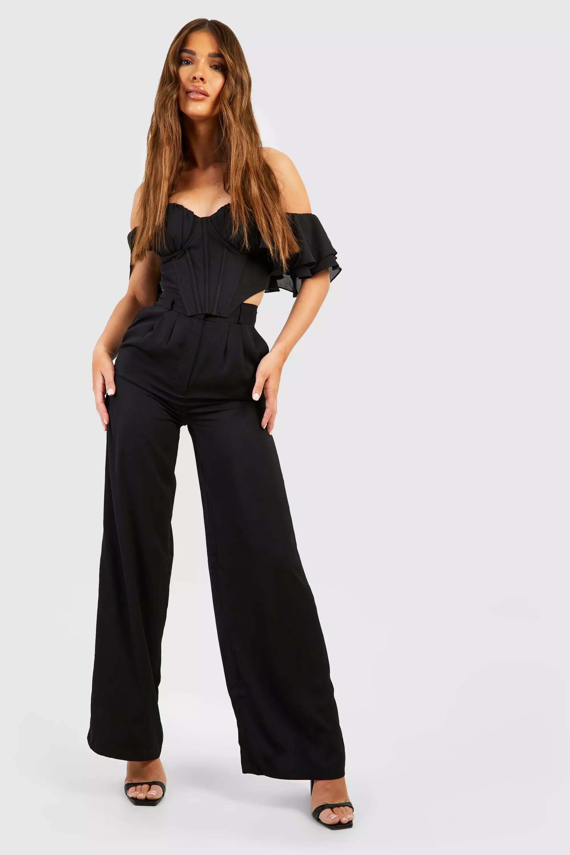 Black Ruffle Sleeve Off The Shoulder Structured Corset Top alternative image