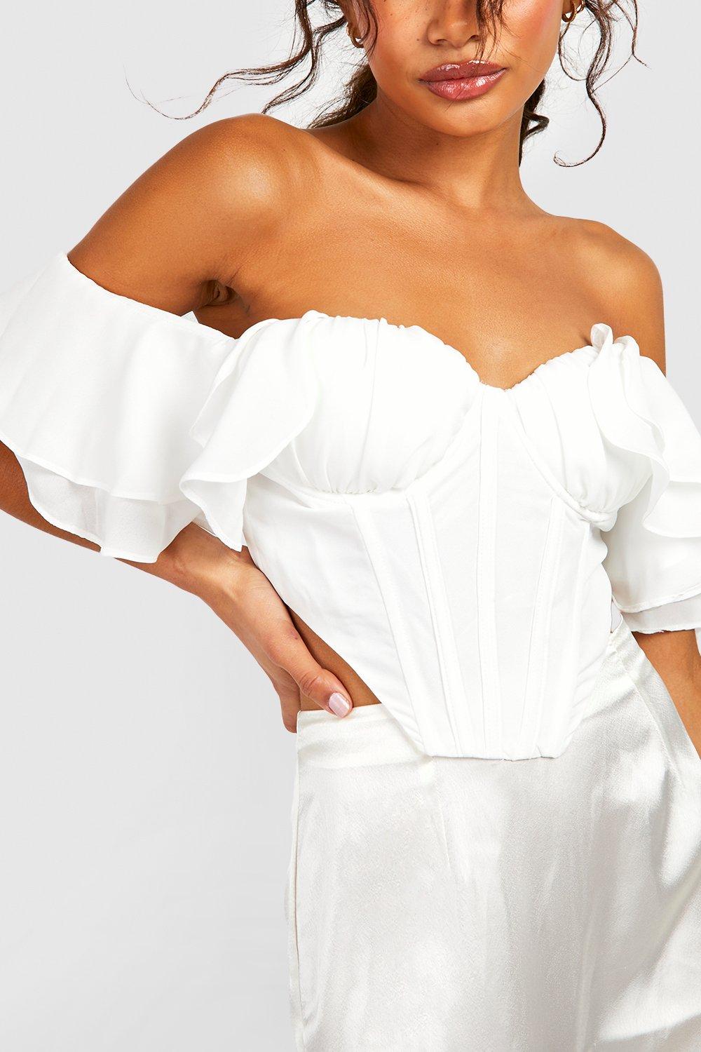 Ruffle Sleeve Off The Shoulder Structred Corset Top